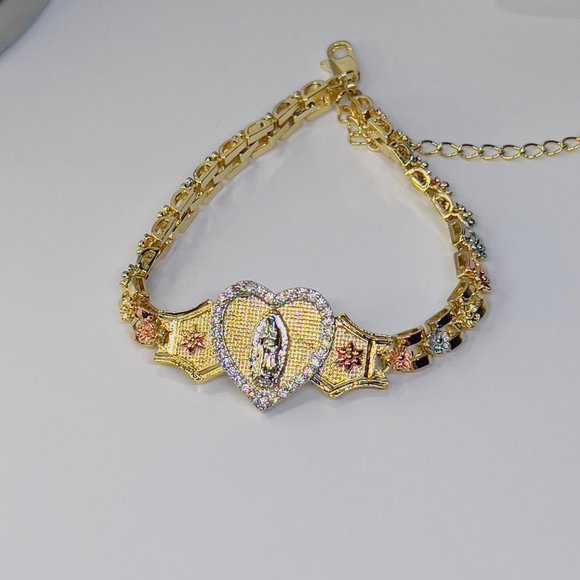 Virgen De Guadalupe Bracelet, Brazilian Gold Bracelet, Virgencita, Religious Gol - Picture 3 of 10